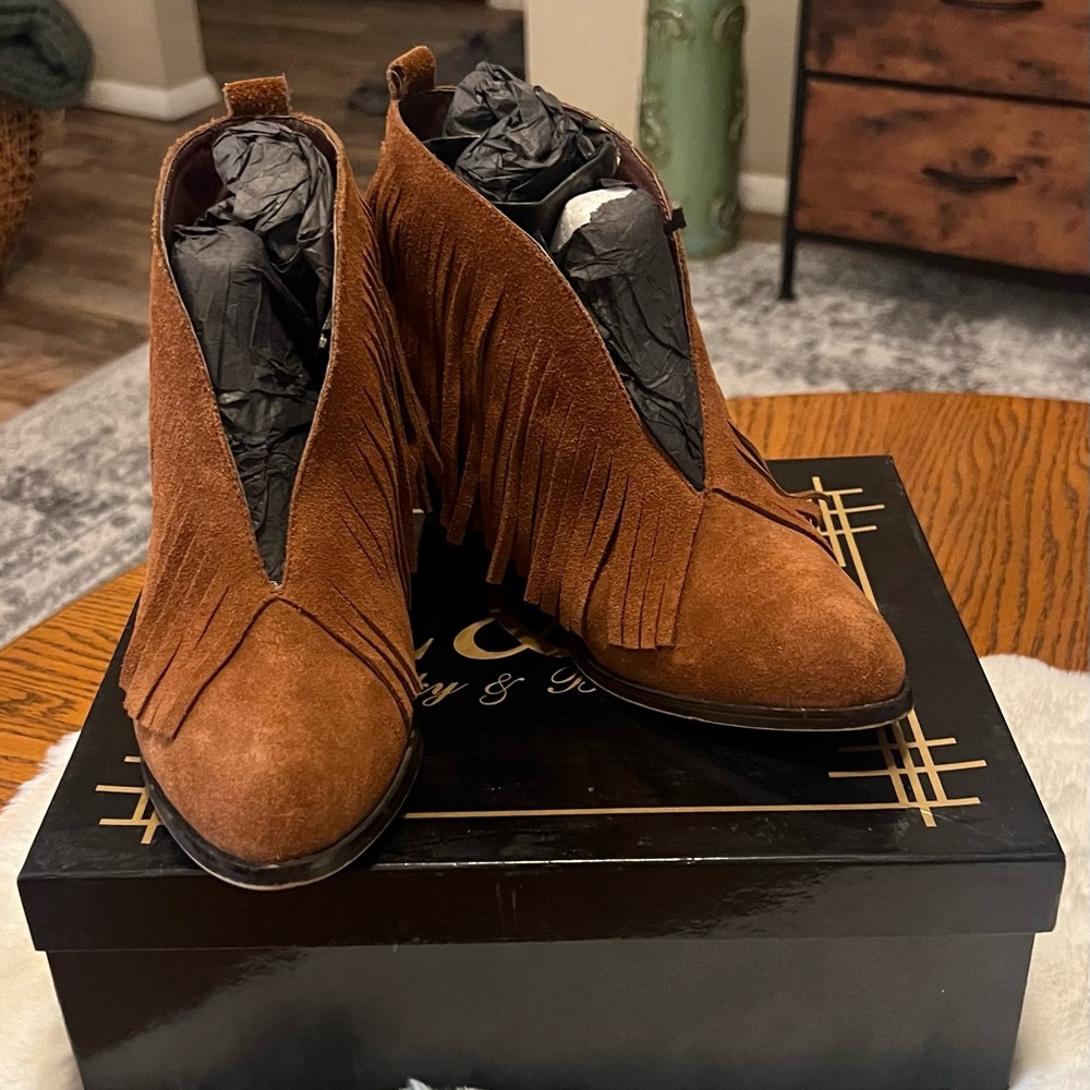Lucky & Blessed Brown Fringe Ankle Boots
